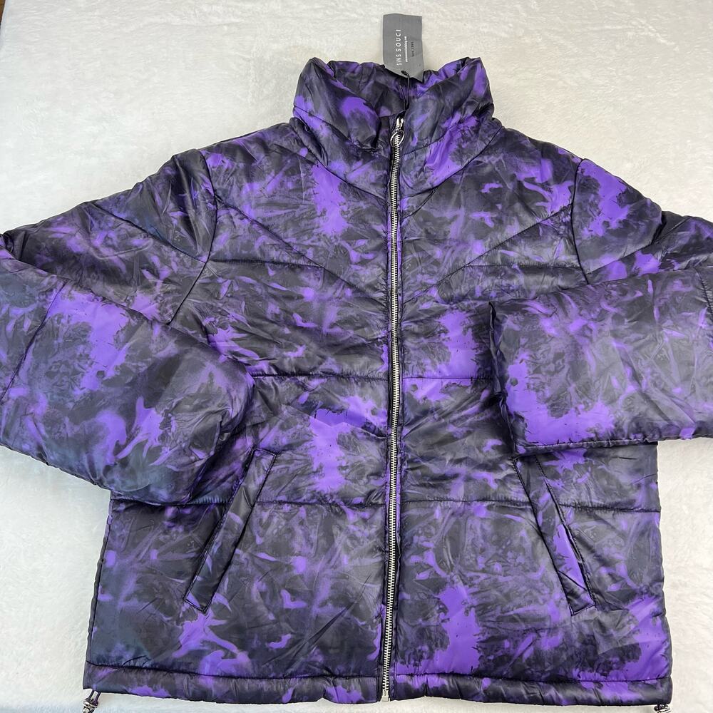Sans Souci Purple Black tie-dye Puffer Jacket coat women’s size Large NEW NWT